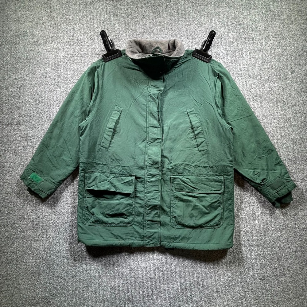 Lands' End Parka Jacket Womens Large Green Full Zip Polartec Fleece Thinsulate